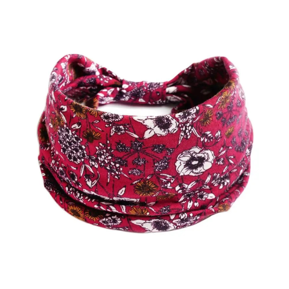 Boho Flower Print Wide Headbands Vintage Knot