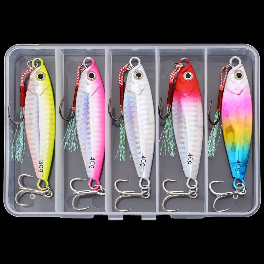 5Pcs Metal Jig Fishing Lure 7g-40g Cast Hook Swimbait