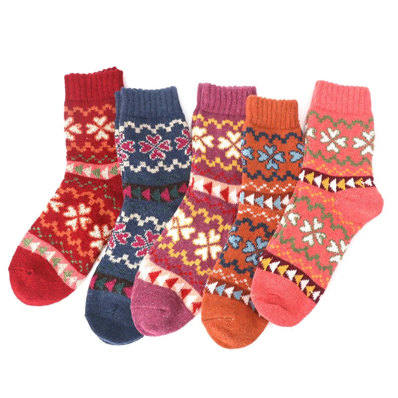 5 Pairs High Quality Women Winter Socks Vintage