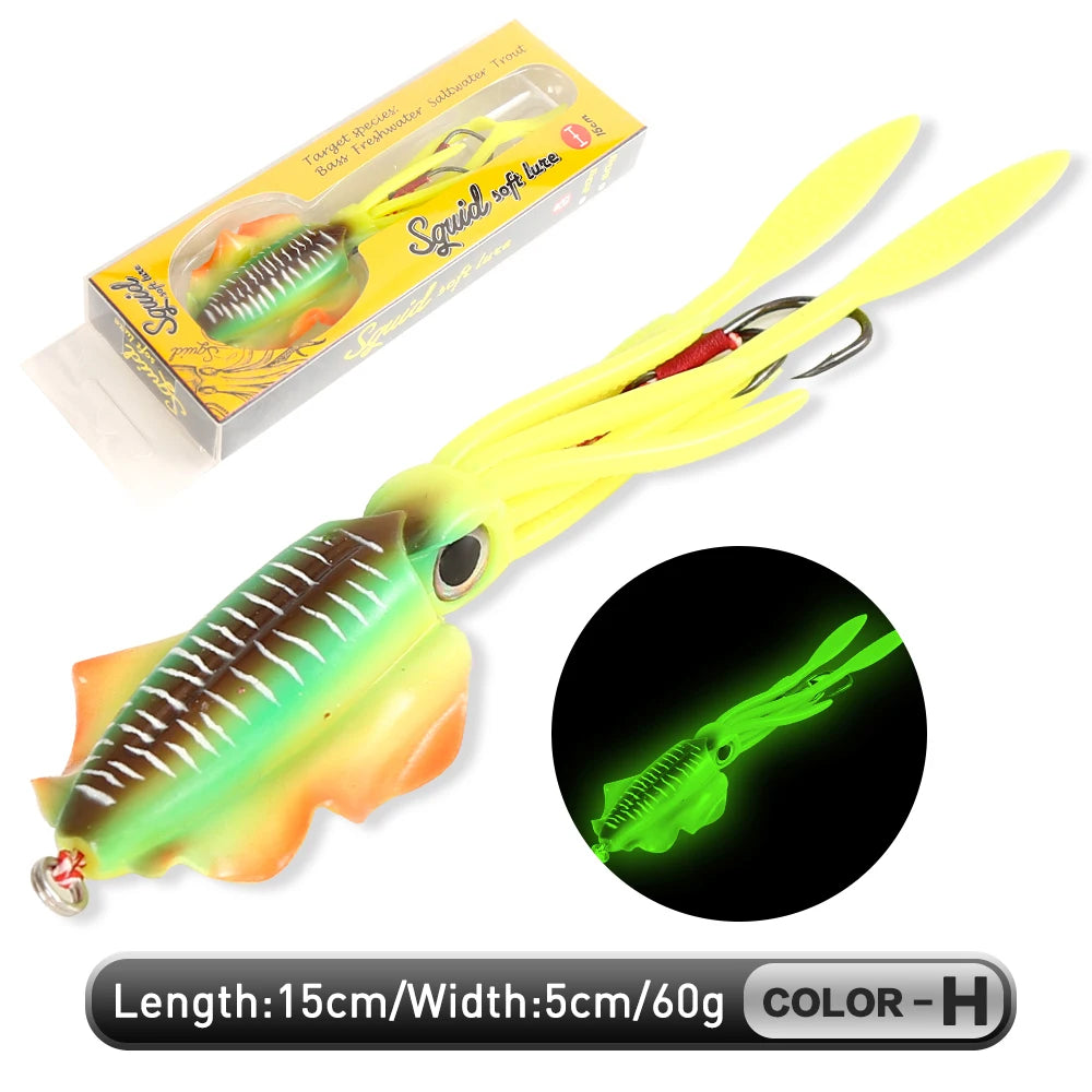 Soft Squid Bait Fishing Trolling Lure Octopus Head Jigs 60g