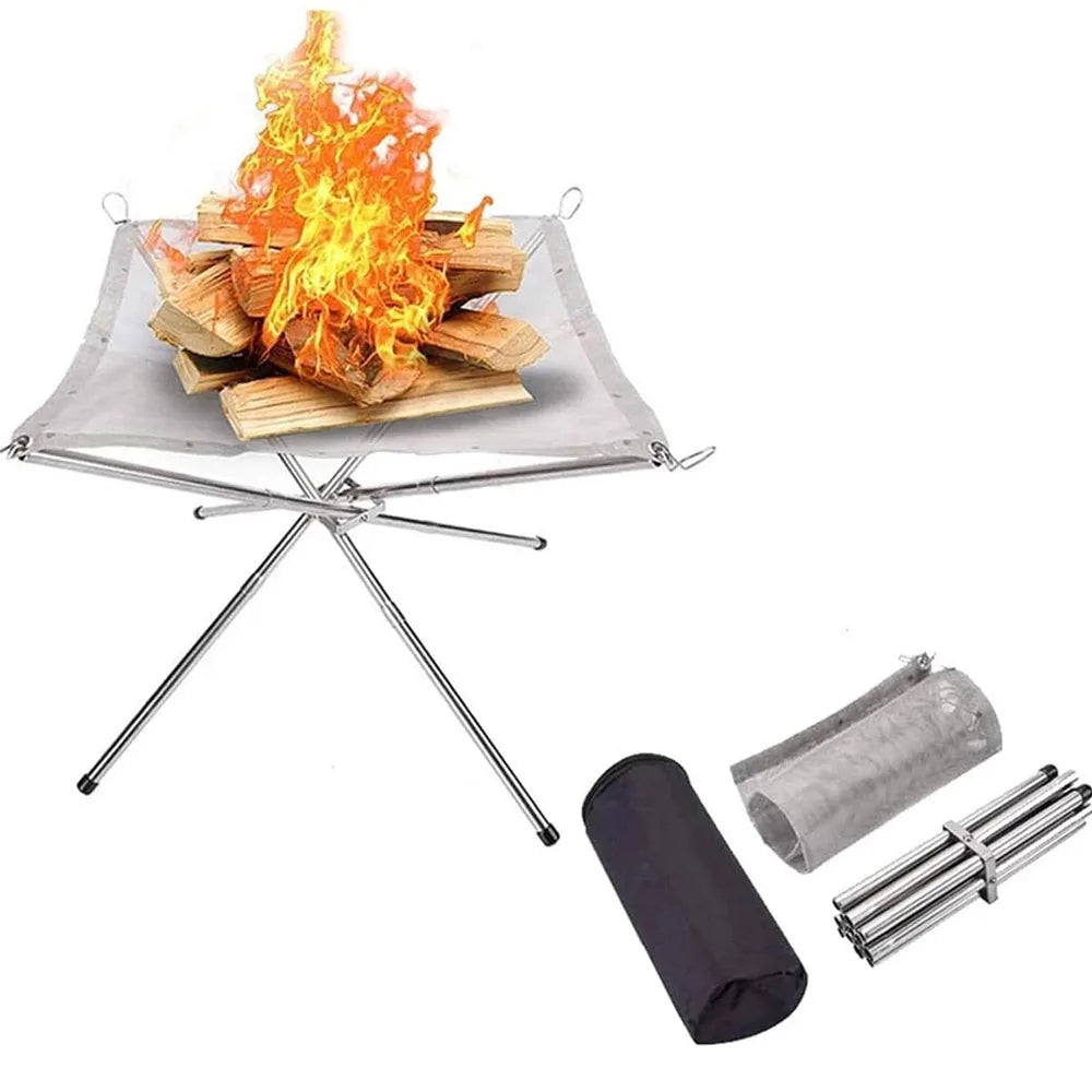 Stainless Steel Outdoor Camping Campfire Fire Rack Foldable Mesh