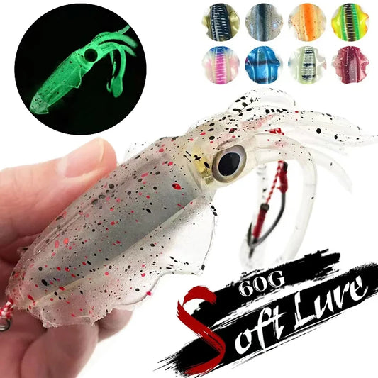 Soft Squid Bait Fishing Trolling Lure Octopus Head Jigs 60g