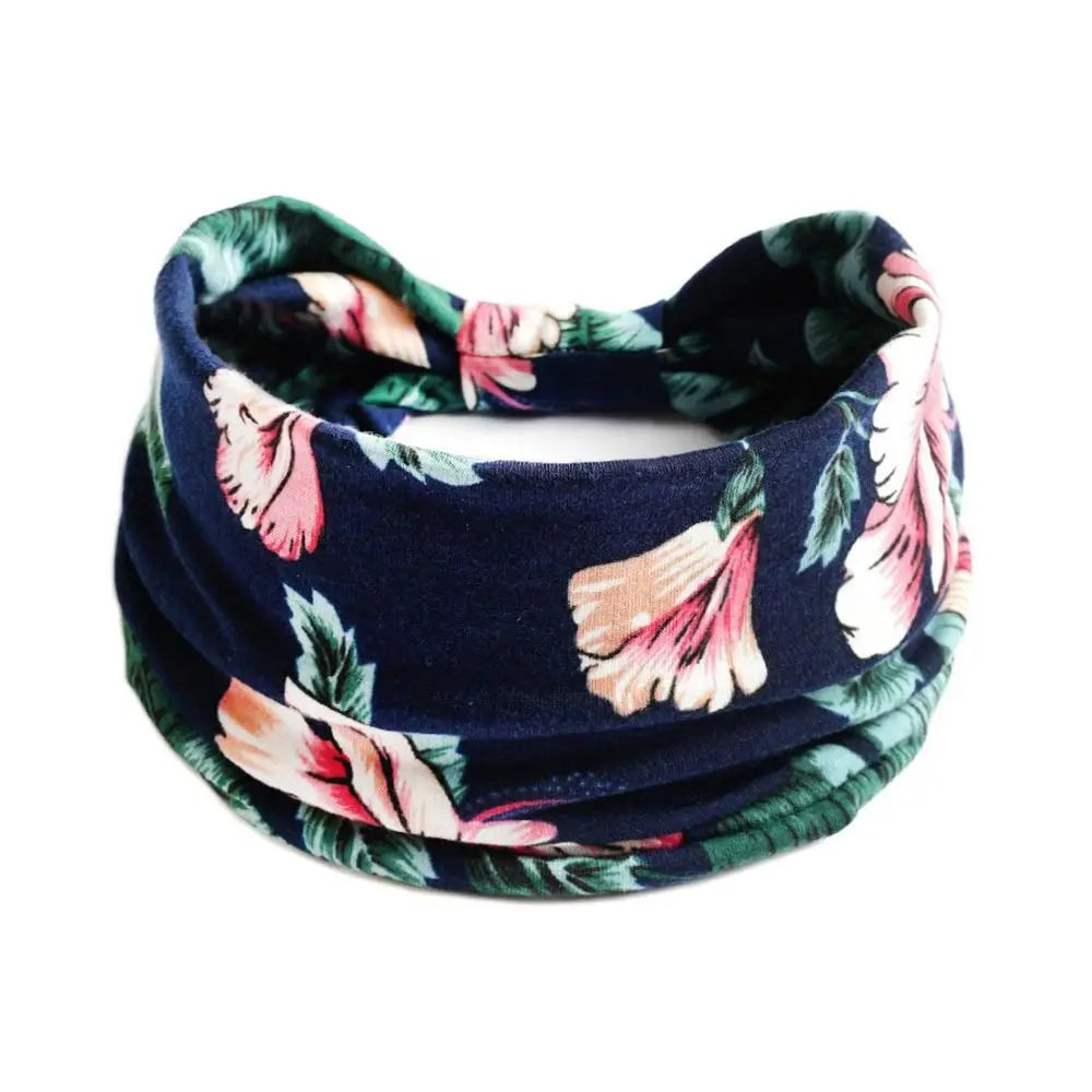 Boho Flower Print Wide Headbands Vintage Knot