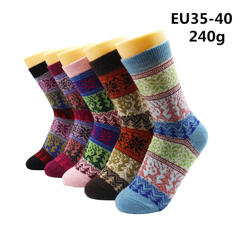 5 Pairs Winter Warmer Women Thicken Thermal Wool Cashmere Snow Socks