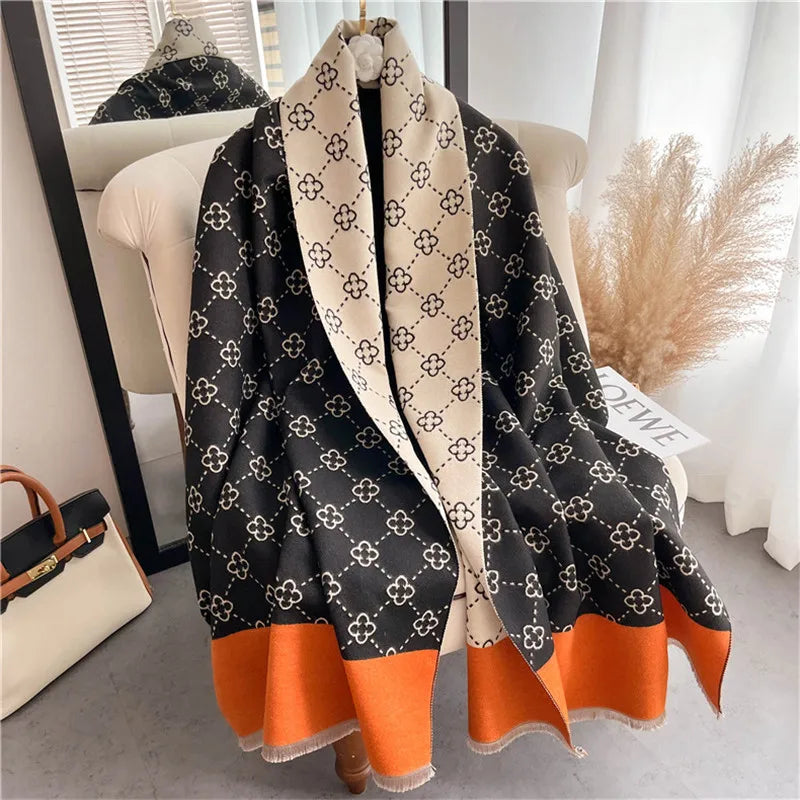 Warm Cashmere Poncho Shawl Scarf Luxury Print