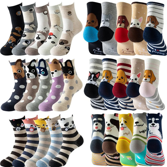 5 Pairs Fashion Pet cat dog Colorful Kawaii Cute Cartoon Cotton Women Socks