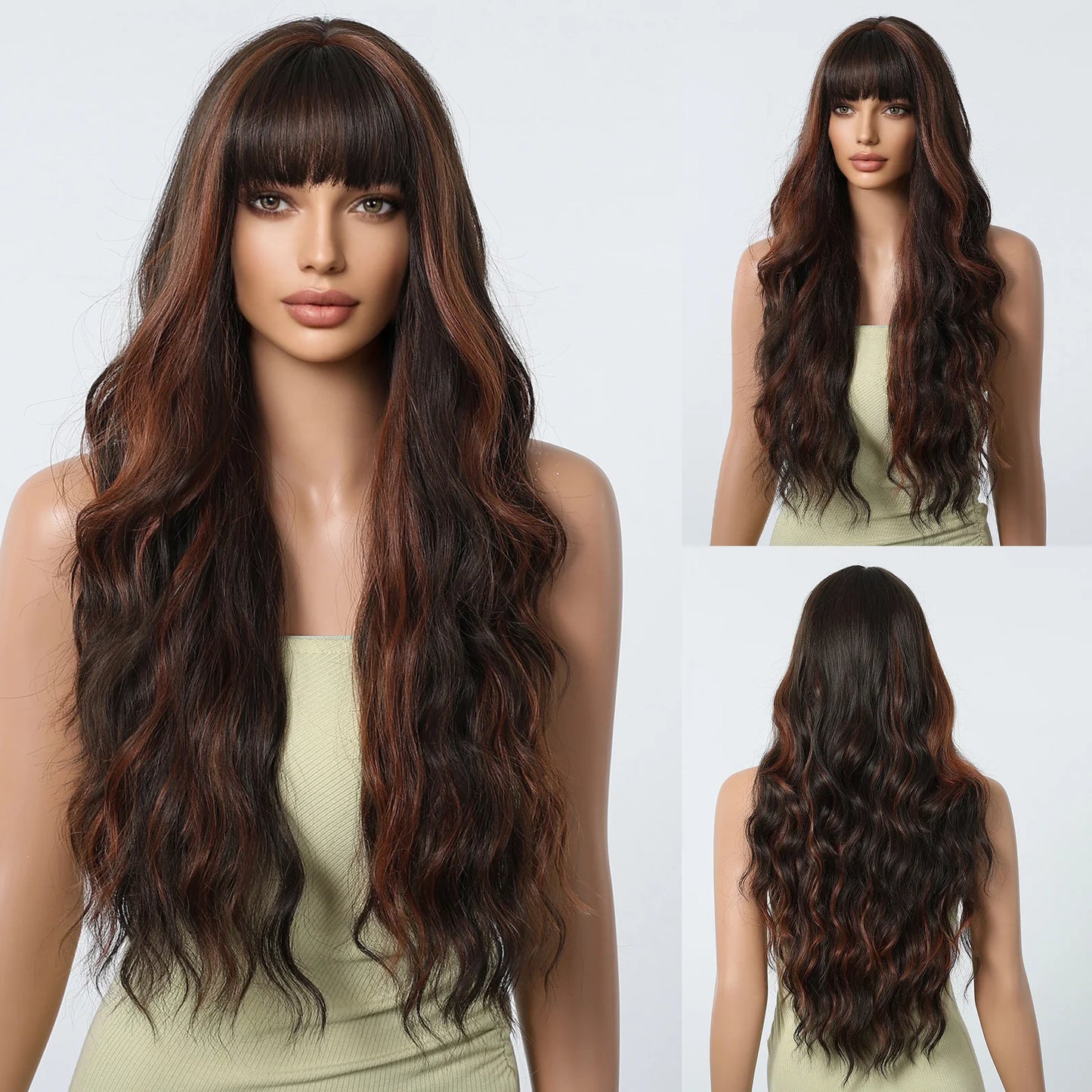 Brown Wigs 30 Inches Synthetic Curly Wig Long Wavy Hair for Women