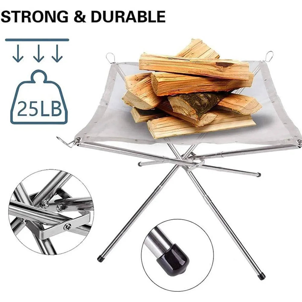 Stainless Steel Outdoor Camping Campfire Fire Rack Foldable Mesh