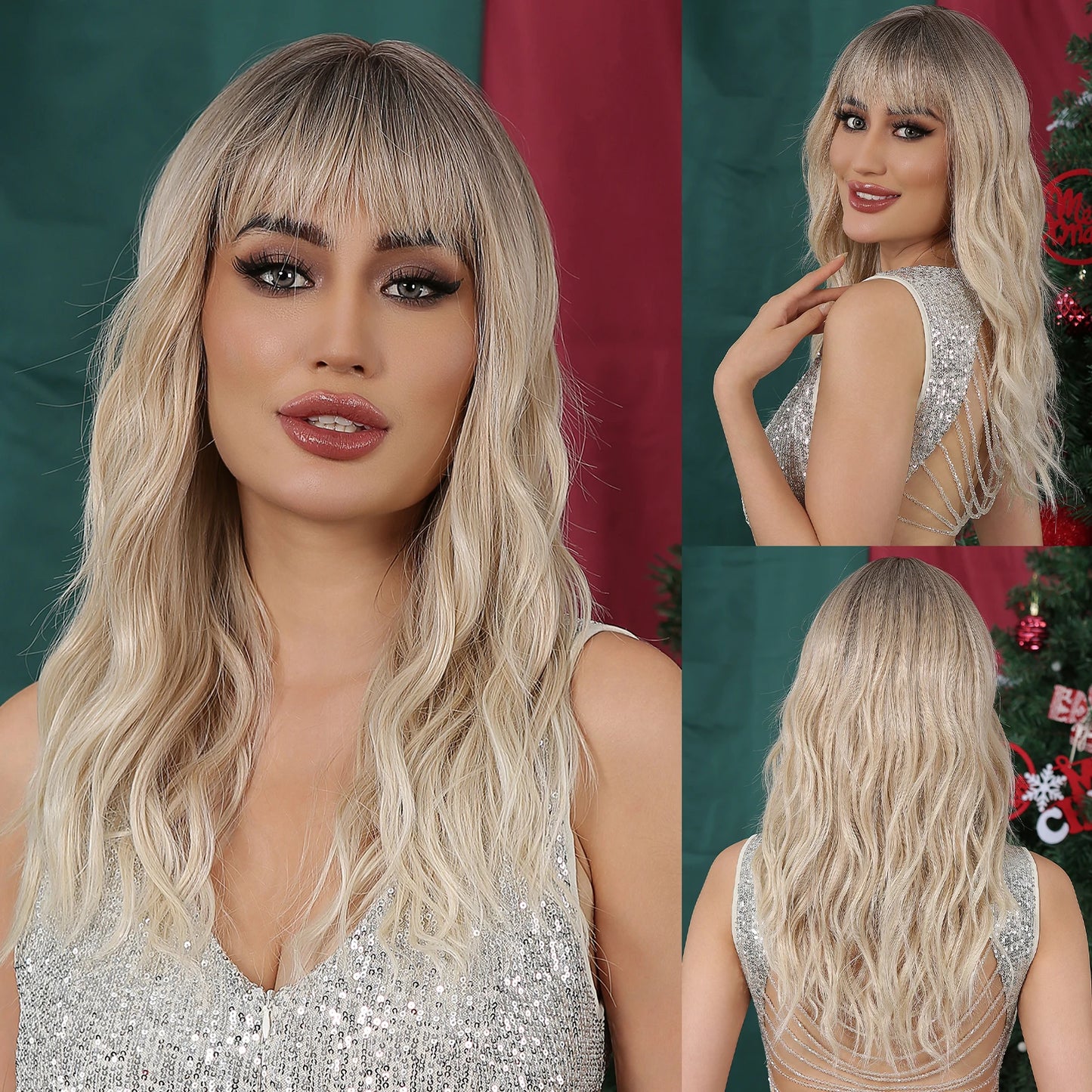 LOUIS FERRE Medium Length Wavy Synthetic Wigs With Bangs