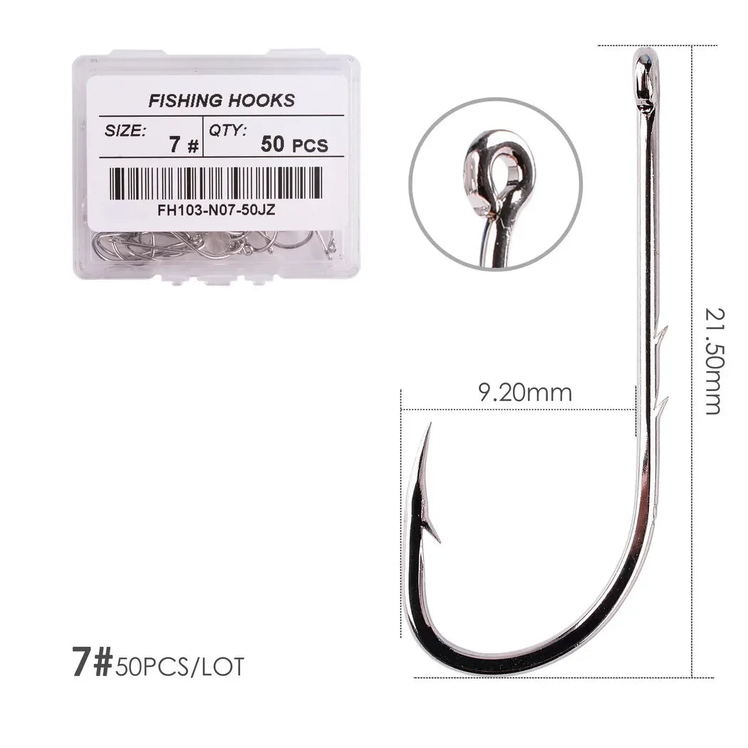 50pcs/ Box Long Shank Fishing Hook