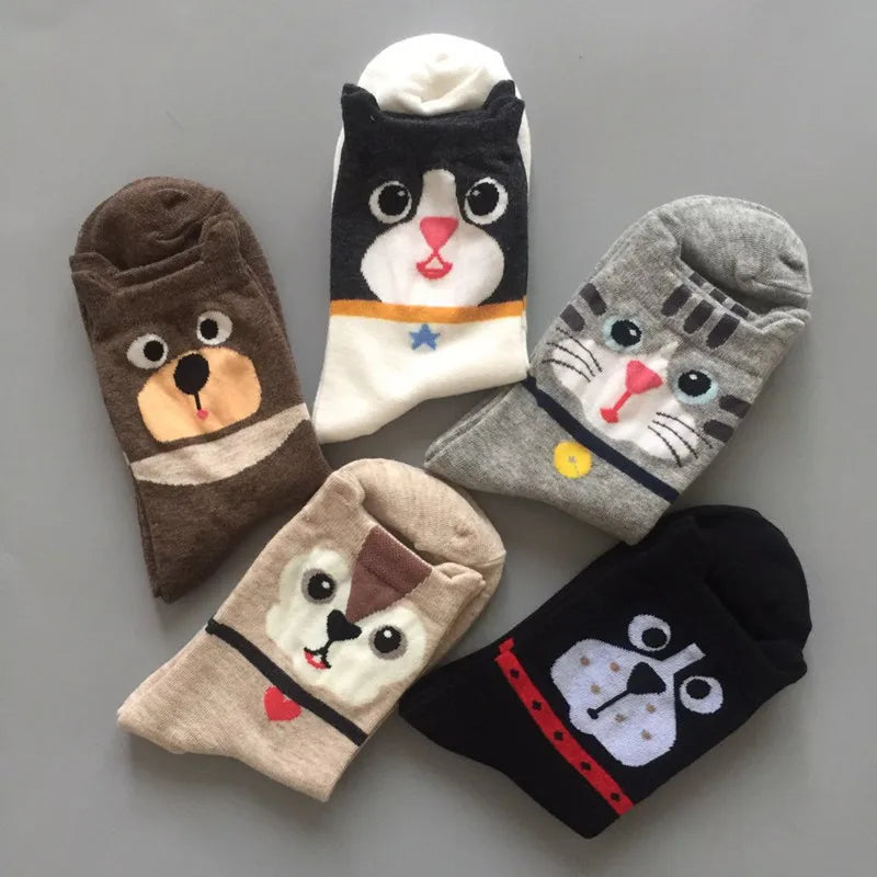 5 Pairs Fashion Colorful Kawaii Cute Cartoon Cotton Women Socks