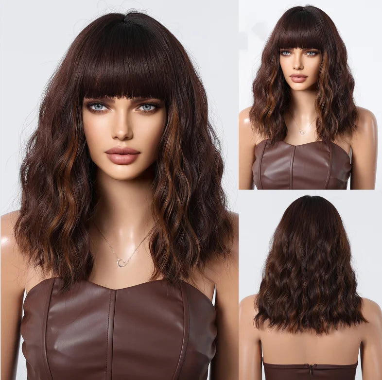 LOUIS FERRE Medium Length Wavy Synthetic Wigs With Bangs