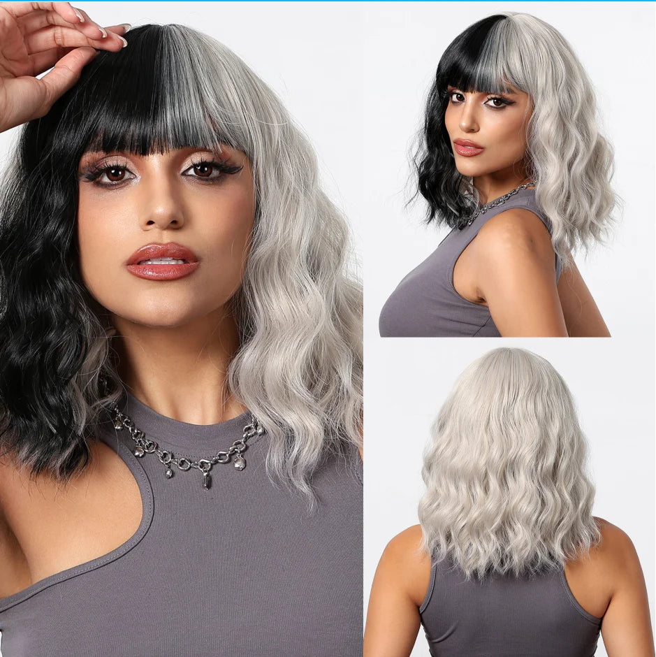 LOUIS FERRE Medium Length Wavy Synthetic Wigs With Bangs