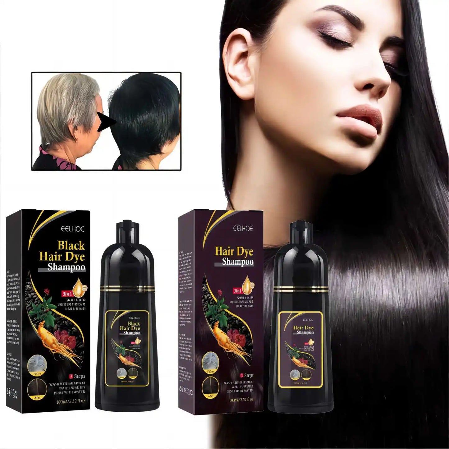 Hair Color Dye Shampoo Gray White Cover Natural Fast Dye Repair Dry Damaged