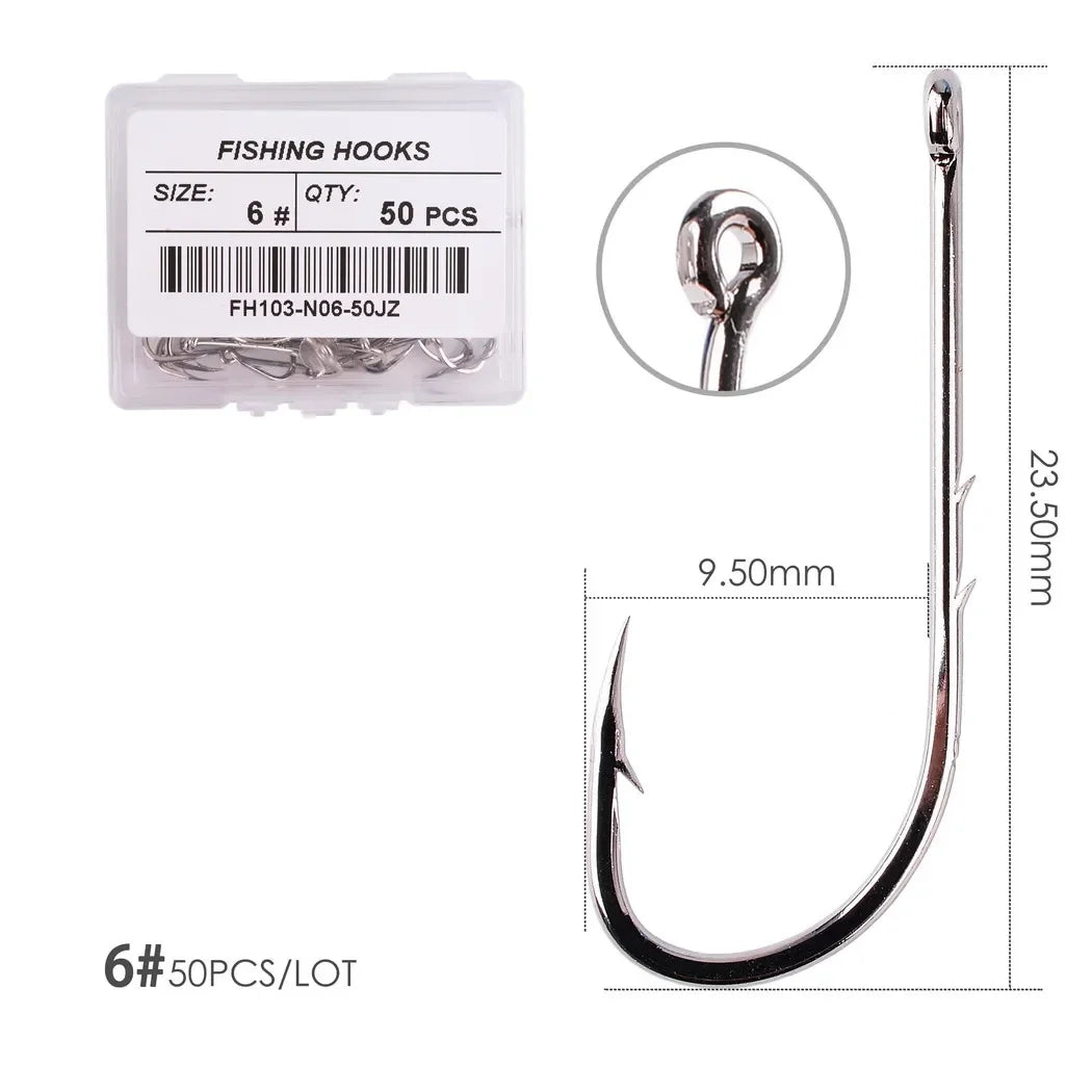 50pcs/ Box Long Shank Fishing Hook