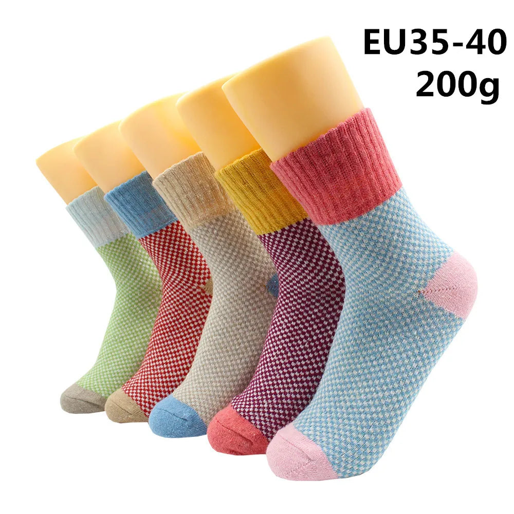 5 Pairs Winter Warmer Women Thicken Thermal Wool Cashmere Snow Socks