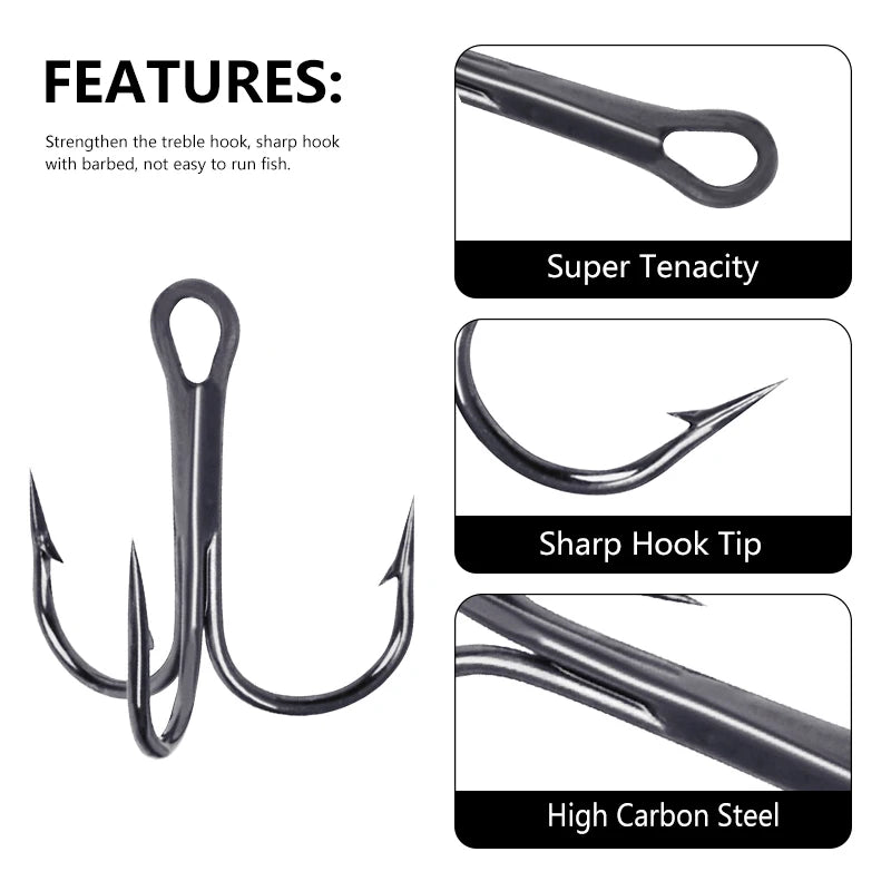 20pc High Carbon Steel Treble Fishing Hooks