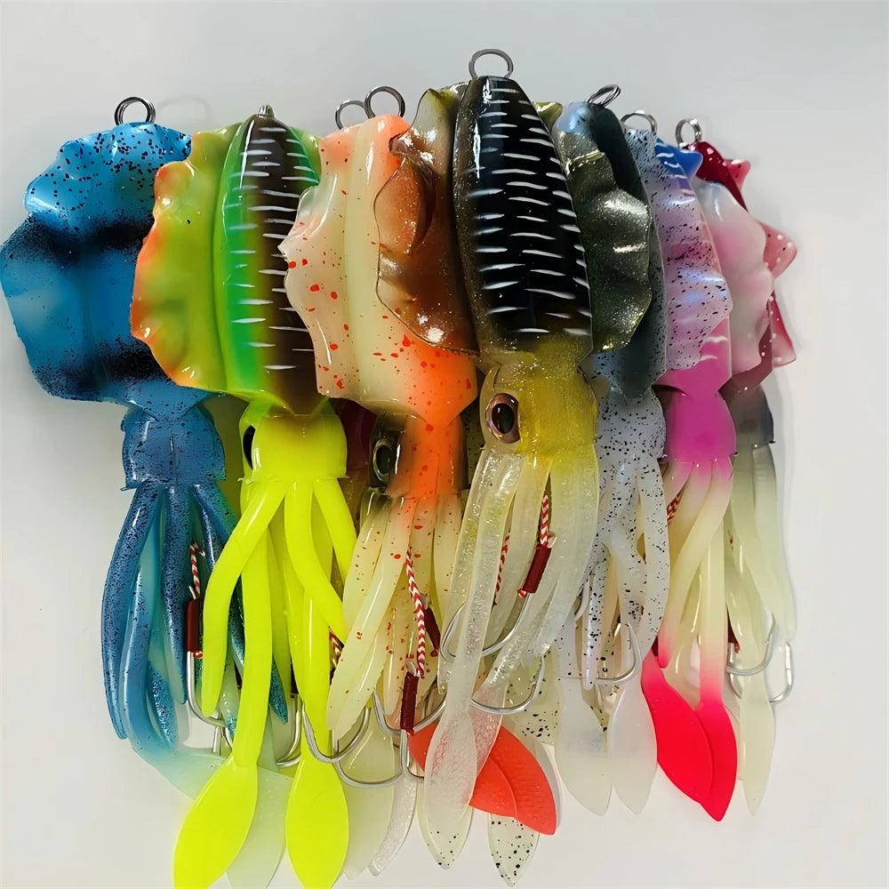 Soft Squid Bait Fishing Trolling Lure Octopus Head Jigs 60g