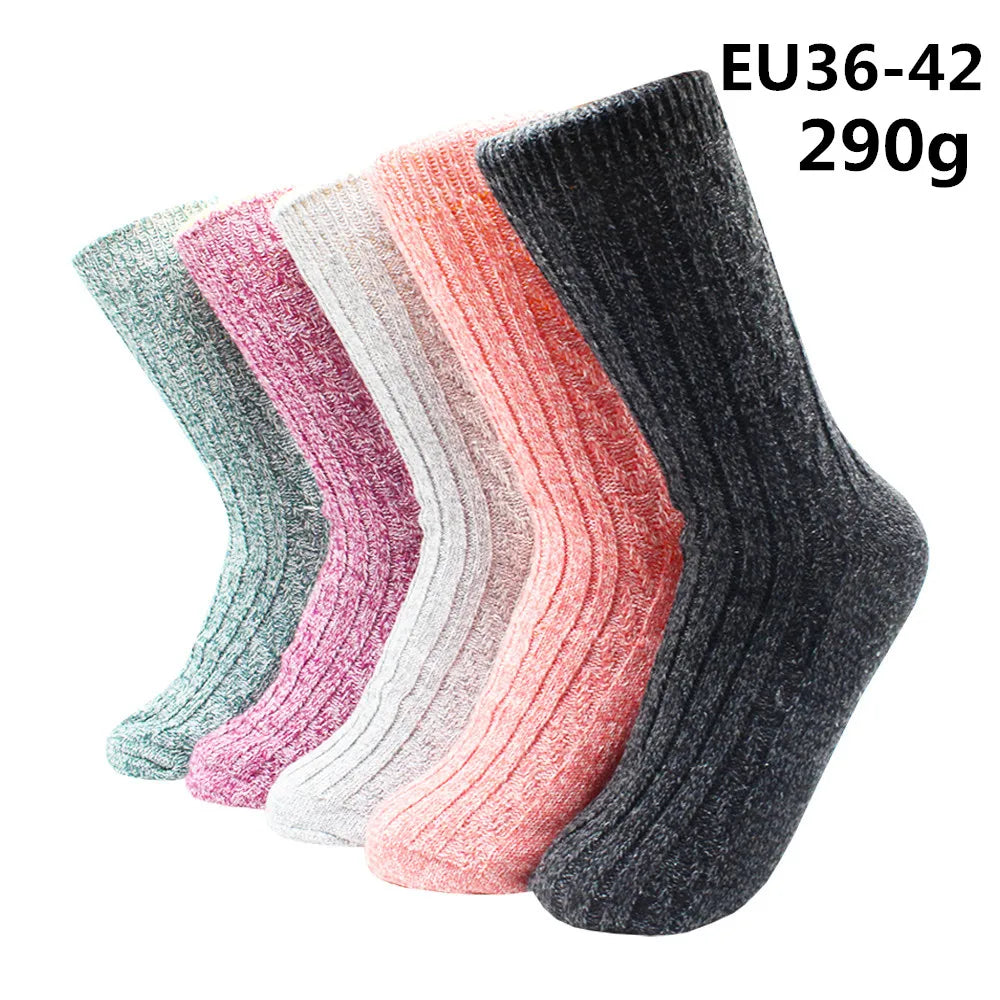 5 Pairs Winter Warmer Women Thicken Thermal Wool Cashmere Snow Socks