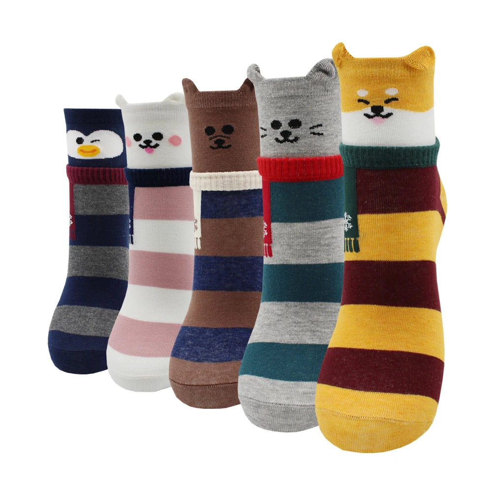 5 Pairs Fashion Colorful Kawaii Cute Cartoon Cotton Women Socks