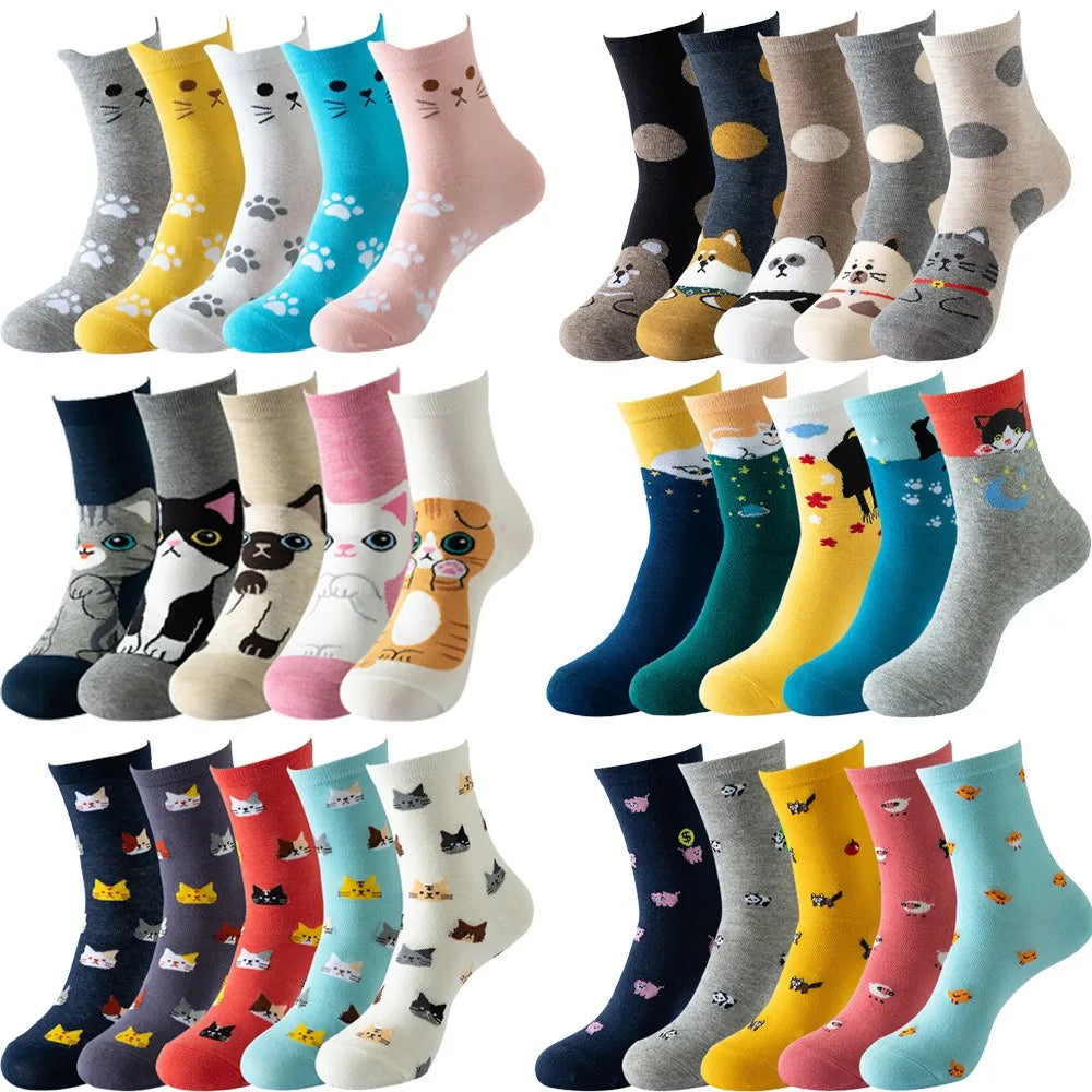 5 Pairs Fashion Pet cat dog Colorful Kawaii Cute Cartoon Cotton Women Socks