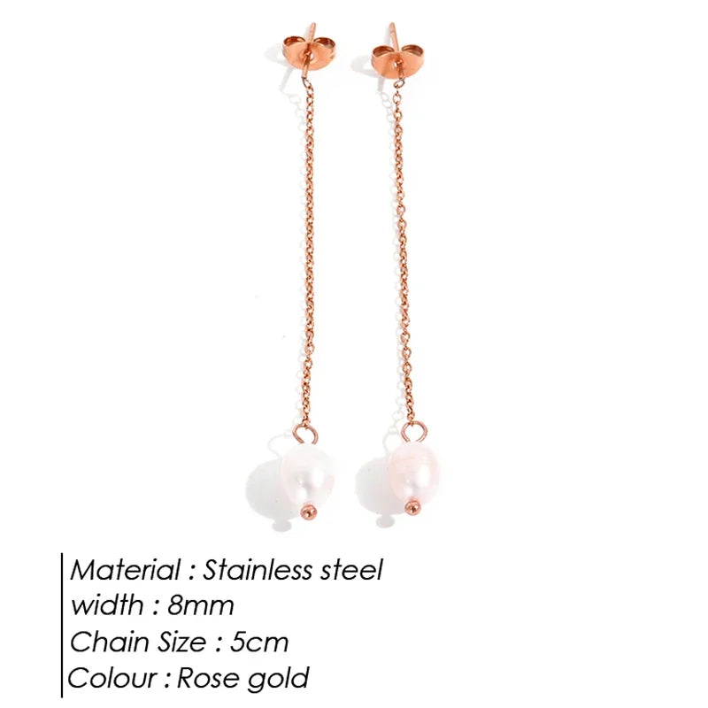 Stylish Stainless Steel Earrings with Freshwater Pearls for Women korean earrings vintage luxury jewelry