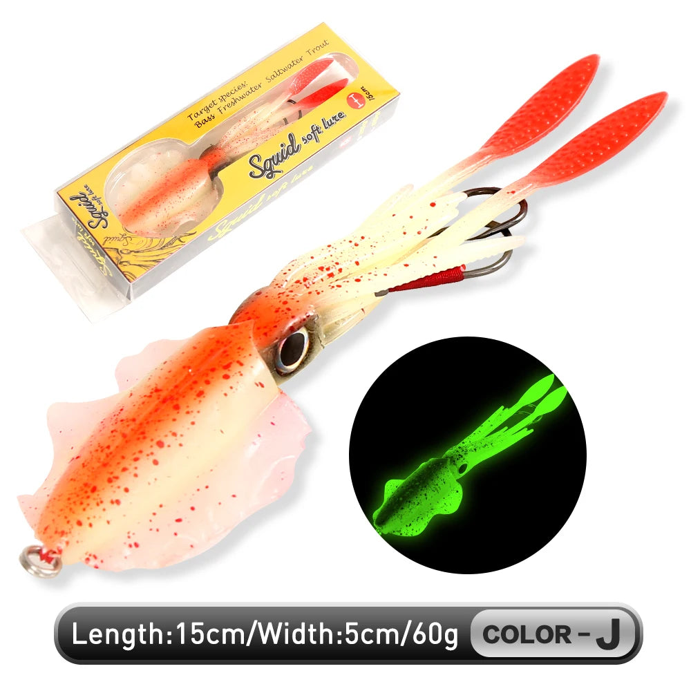 Soft Squid Bait Fishing Trolling Lure Octopus Head Jigs 60g