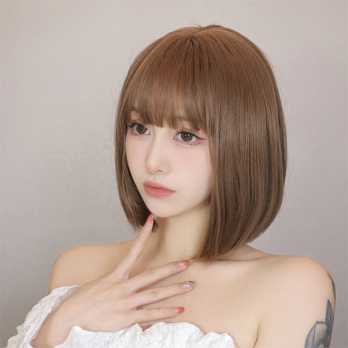 Light Brown Synthetic Wigs Straight Short Bob Cut