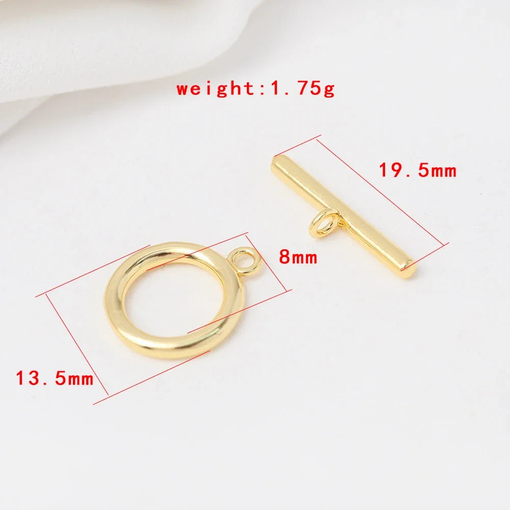 4Pcs T-bar Toggle Clasp Brass Gold Plated Round Ring Toggle Clasp Connector