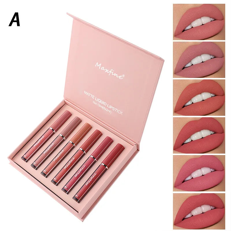 Matte Lip Gloss Set 6 Color Lipstick Smooth And Lasting Display Lip Gloss Waterproof Moisturizing