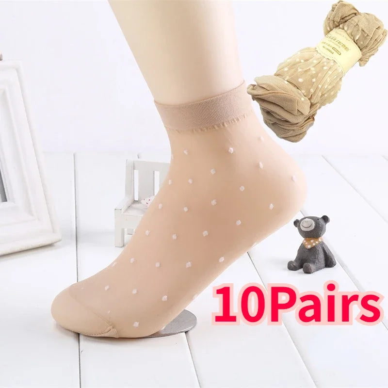 10pairs/lot Skin Color Dot Transparent Socks