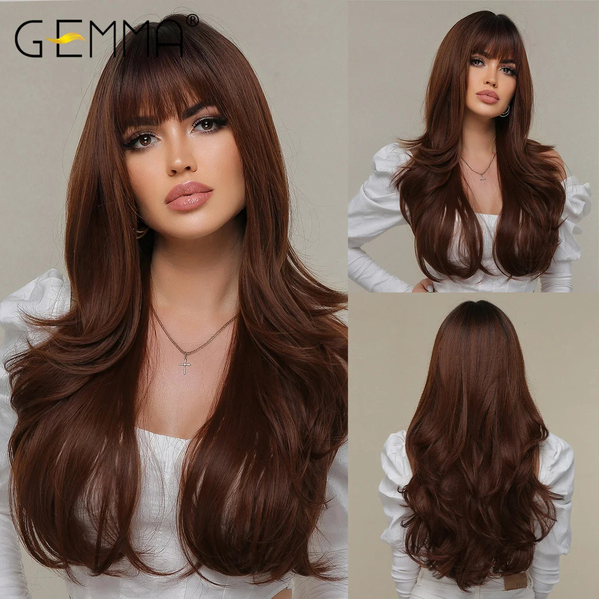 Long Wavy Light Ash Blonde Synthetic Wigs with Bangs for Women