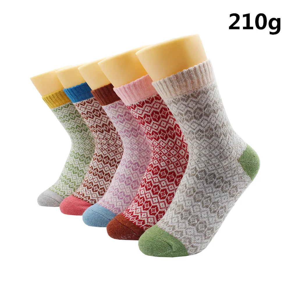 5 Pairs Winter Warmer Women Thicken Thermal Wool Cashmere Snow Socks