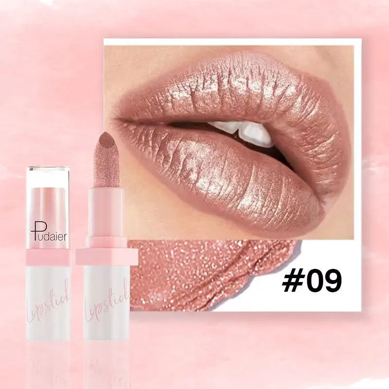 Waterproof Metallic Pearlescent Lipstick Pop Glitter Lip Gloss 10-Color Long Lasting