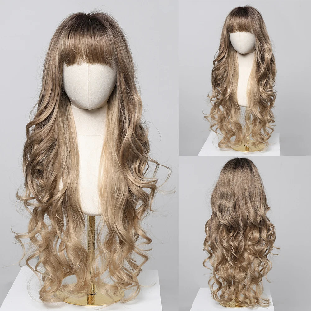 Brown Wigs 30 Inches Synthetic Curly Wig Long Wavy Hair for Women