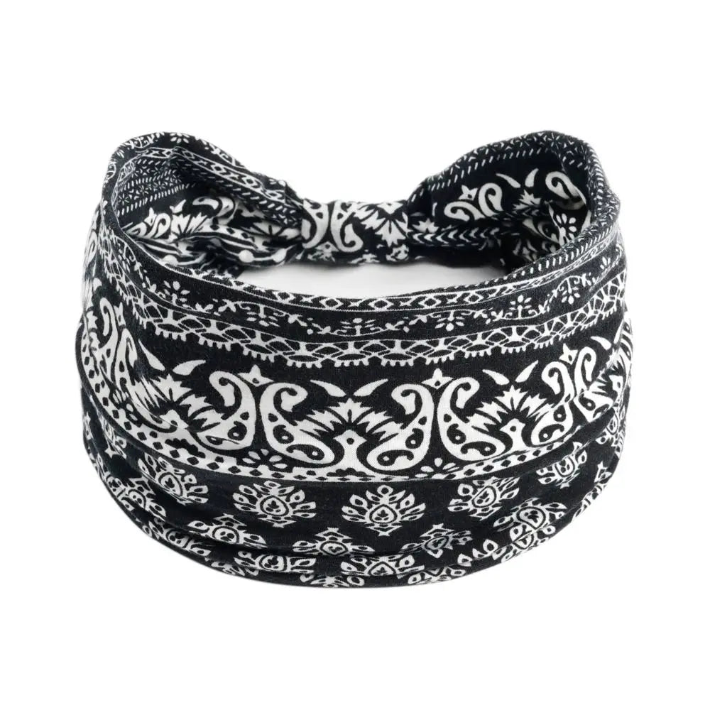 Boho Flower Print Wide Headbands Vintage Knot