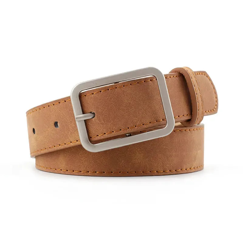 Fashion Square Pin Buckles Belts Women Silver Buckle Leather Belts