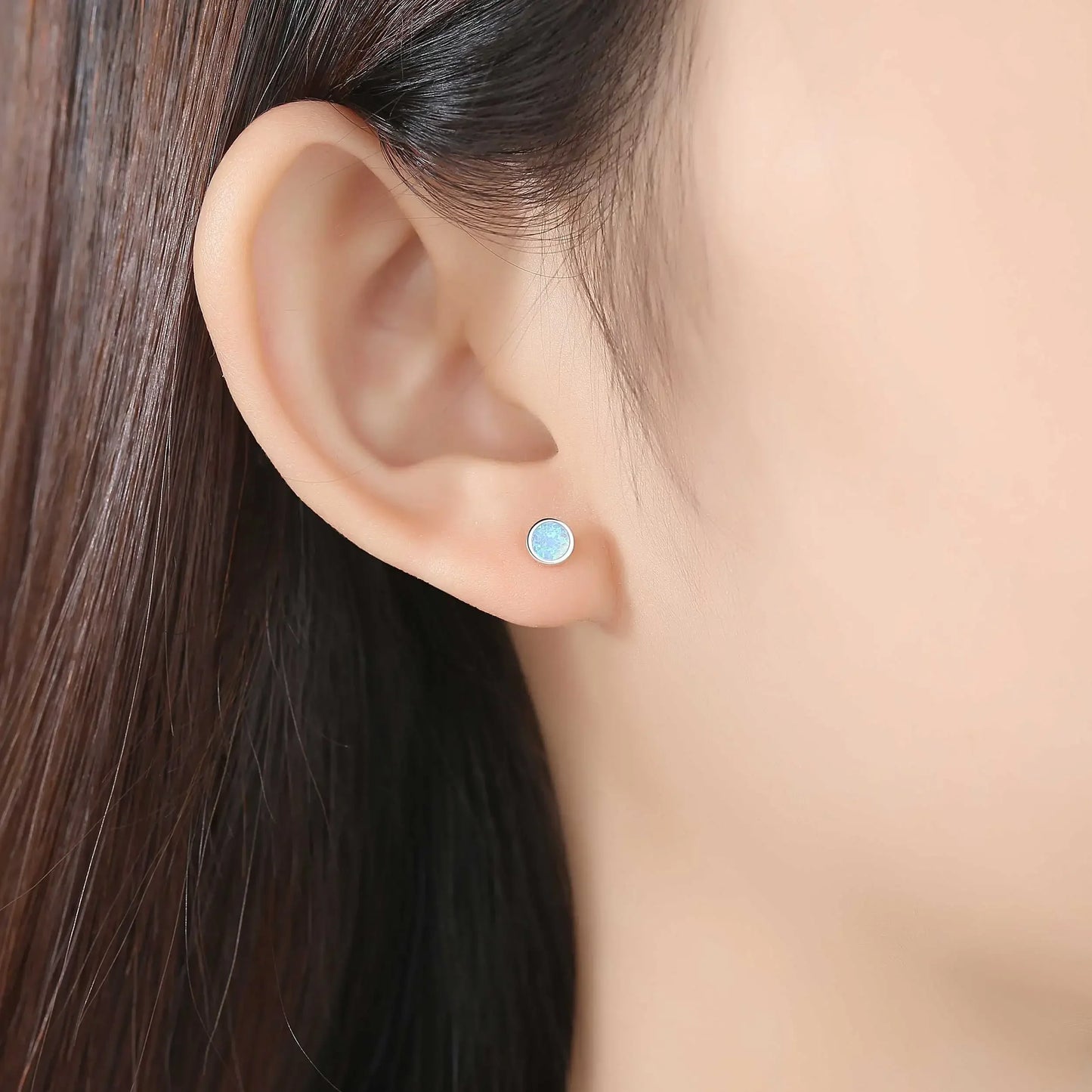 Blue Opal 925 Sterling Silver Stud Earrings