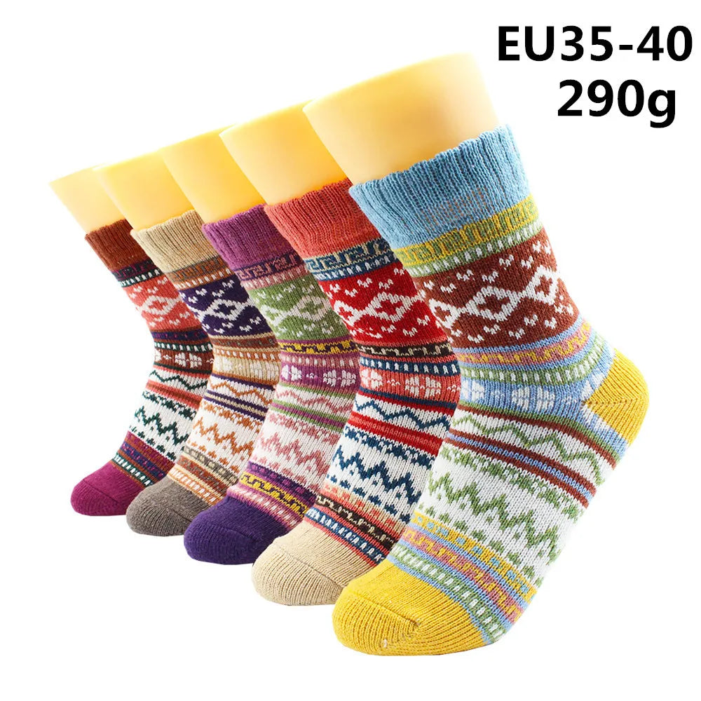 5 Pairs Winter Warmer Women Thicken Thermal Wool Cashmere Snow Socks