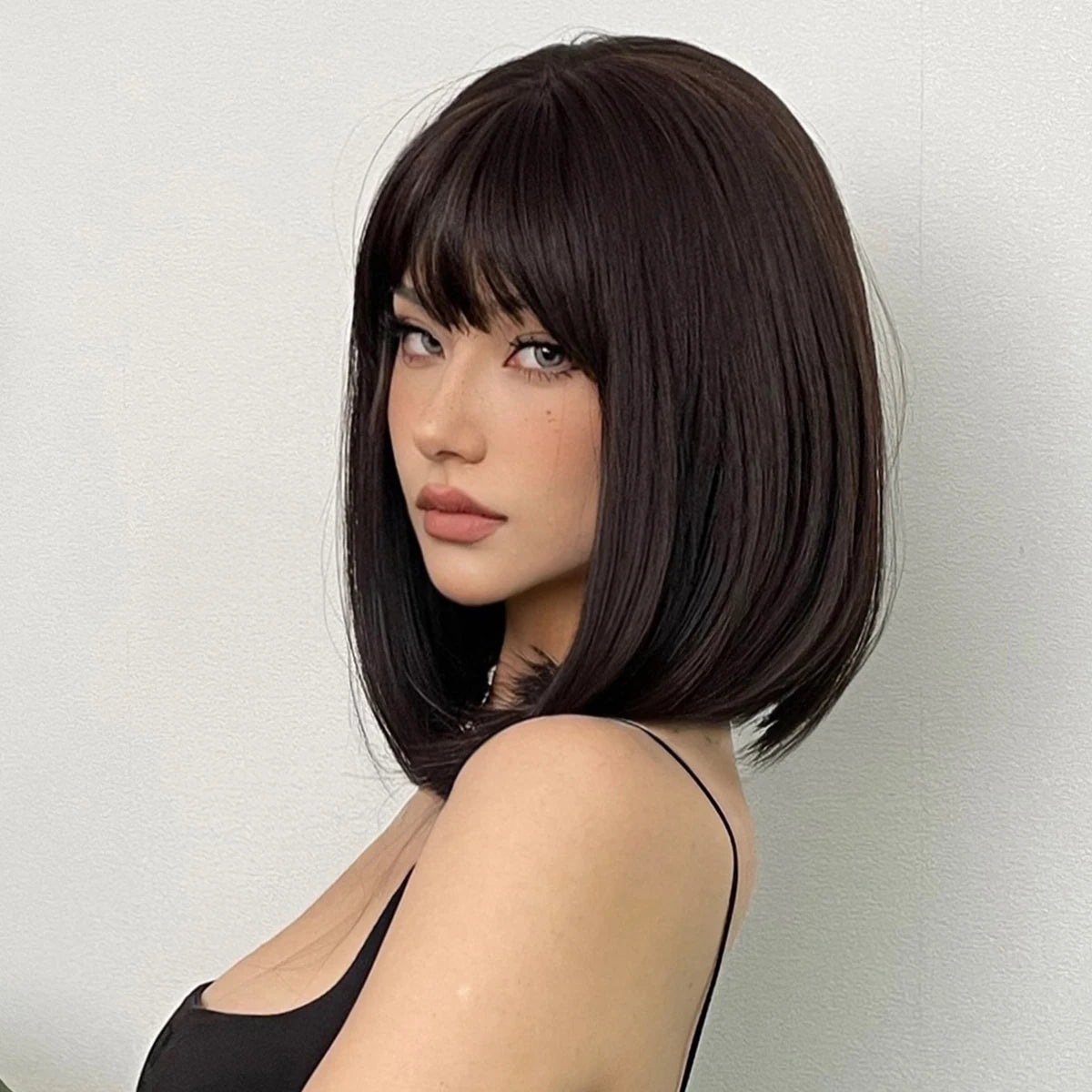 Short Black Brown Synthetic Natural Hair Wigs for Women