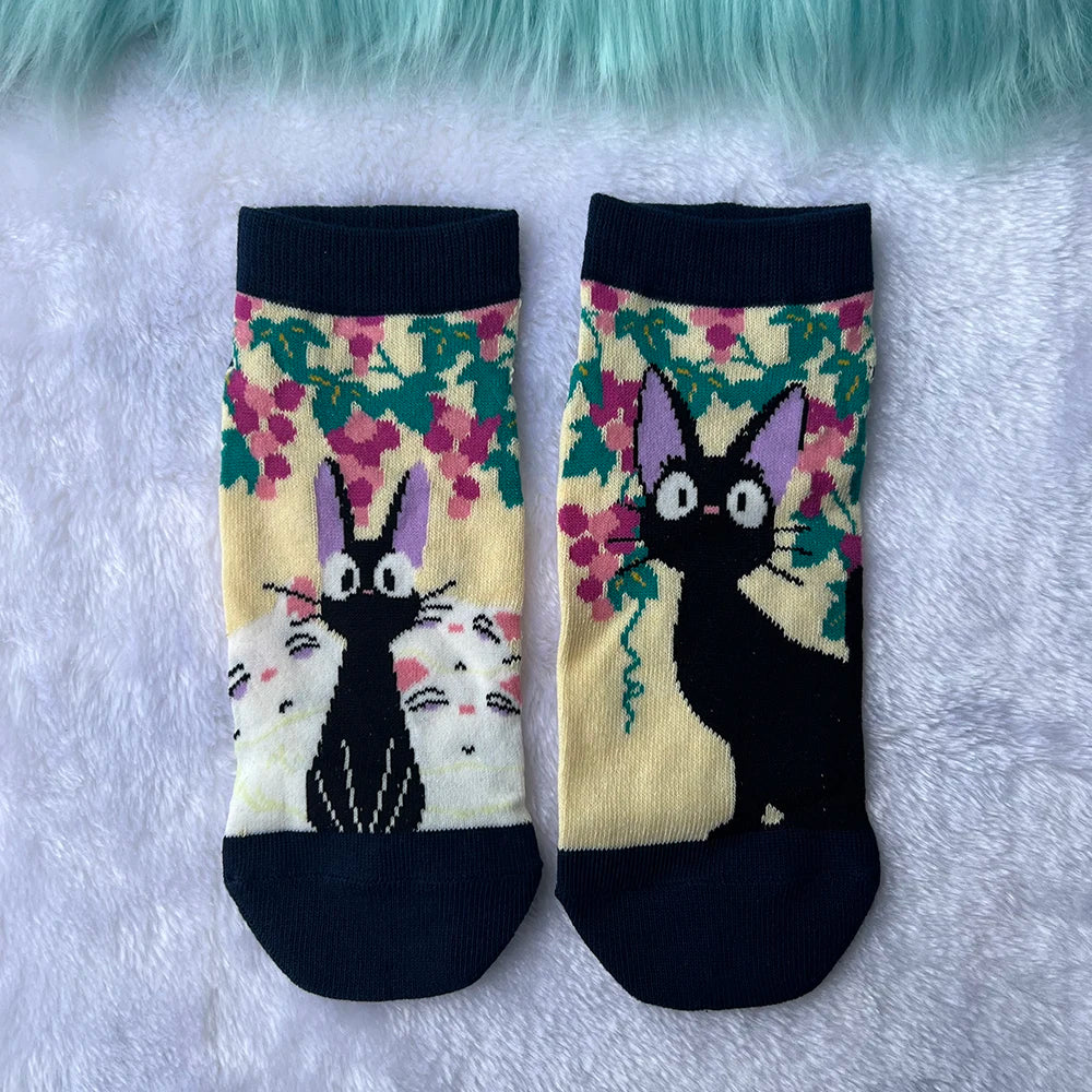 Cute Women's Black Cat Socks Kawaii Kitty Cartoon